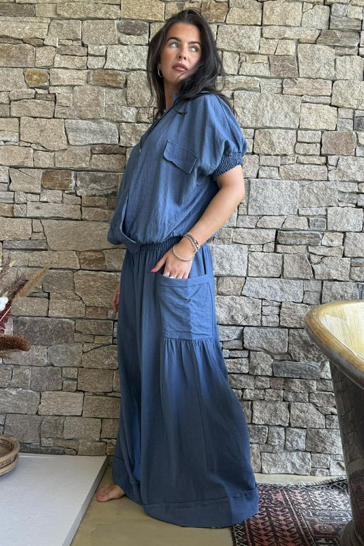 Basso Button Drape Cap Sleeve Shirt Airforce